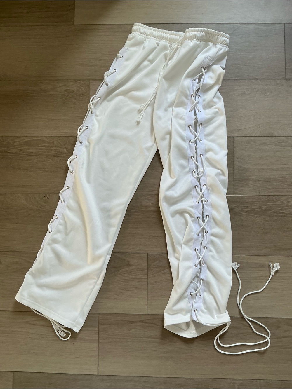 White Lace-Up Side Sweatpants | Y2K Straight Leg | Size Small